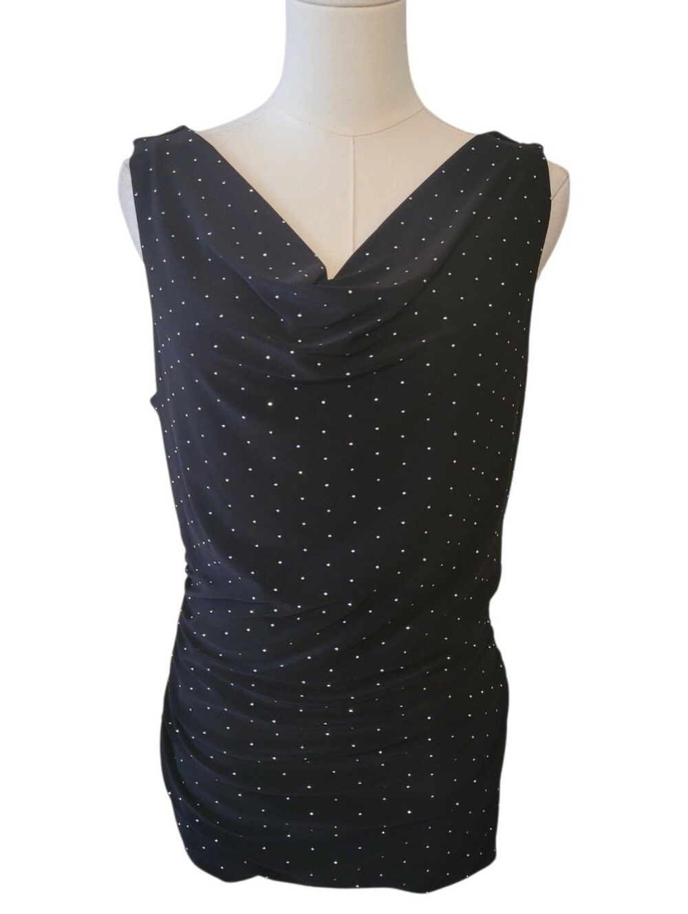 WHBM Black Crystal Embellished Draped Front‎ Sleeveless Top Size Medium